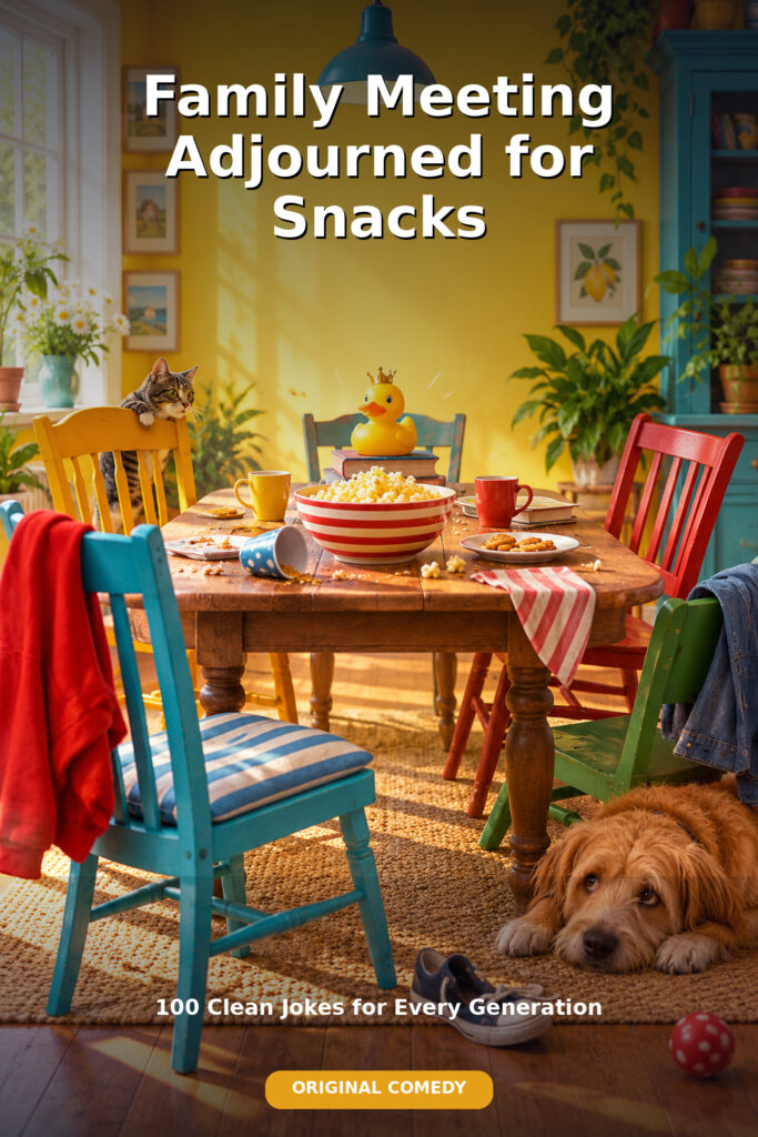 Cover of Family Meeting Adjourned for Snacks, a clean original family joke book